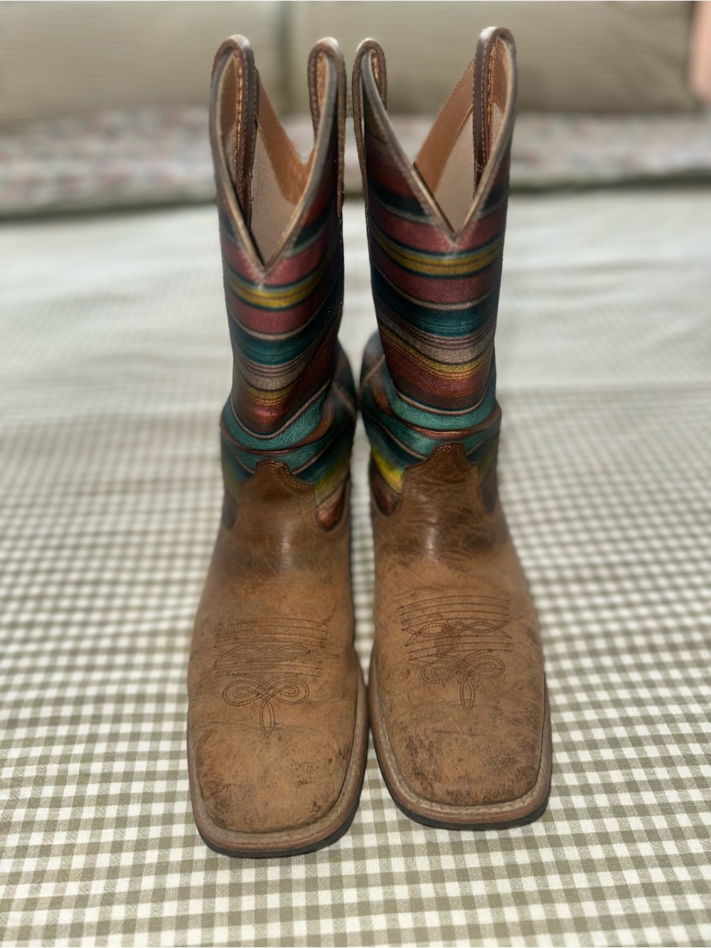 Ariat Brown Leather Boots with Multicolor Striped Shaft
